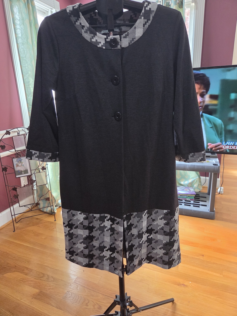 Danny & Nicole Black Dress with Gray Houndstooth Trim